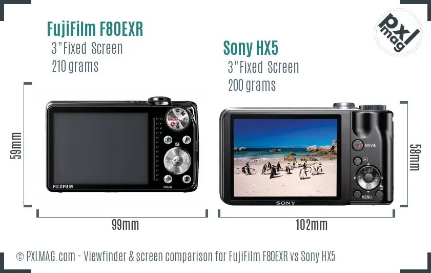 FujiFilm F80EXR vs Sony HX5 Screen and Viewfinder comparison