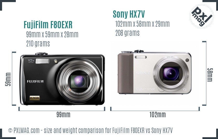 FujiFilm F80EXR vs Sony HX7V size comparison FujiFilm F80EXR vs Sony HX7V size comparison