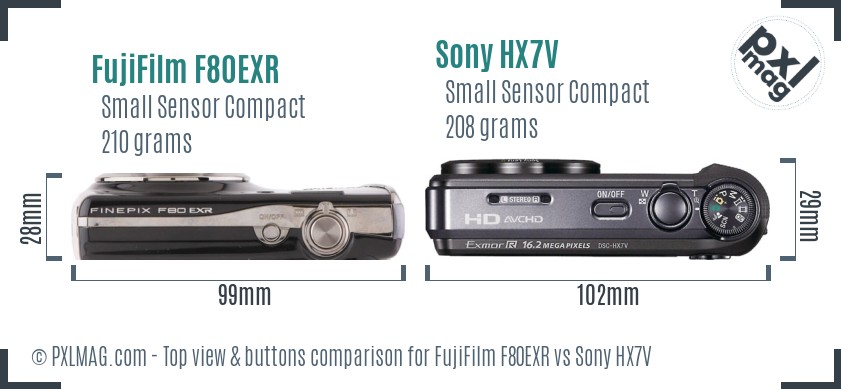 FujiFilm F80EXR vs Sony HX7V top view buttons comparison