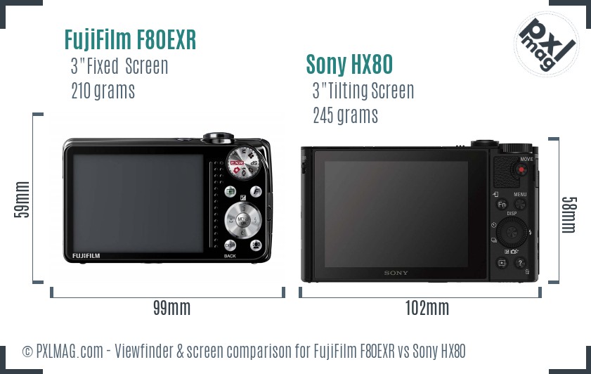 FujiFilm F80EXR vs Sony HX80 Screen and Viewfinder comparison