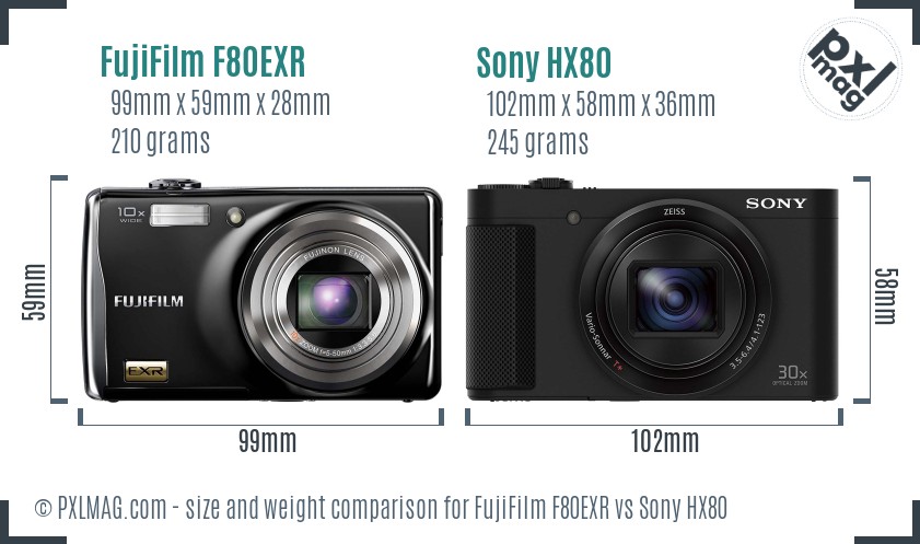 FujiFilm F80EXR vs Sony HX80 size comparison FujiFilm F80EXR vs Sony HX80 size comparison