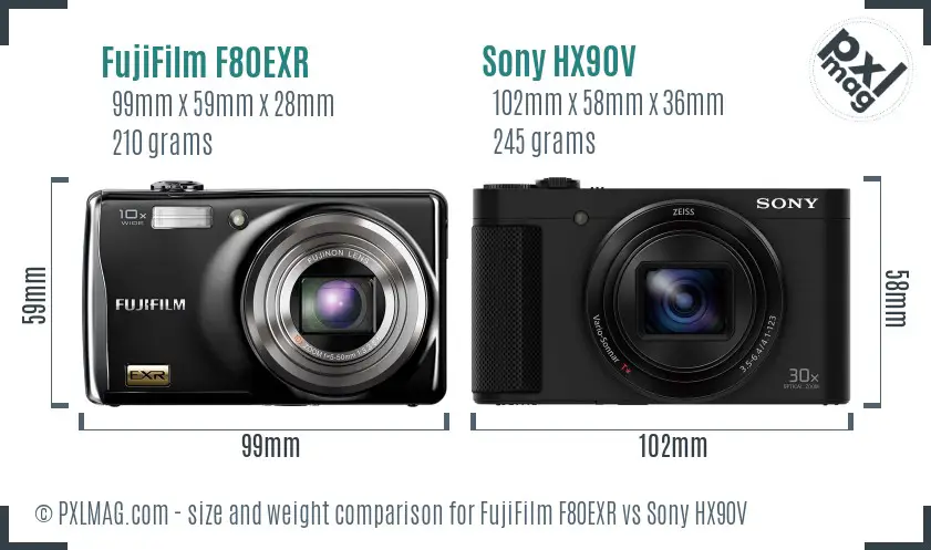 FujiFilm F80EXR vs Sony HX90V size comparison