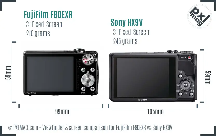 FujiFilm F80EXR vs Sony HX9V Screen and Viewfinder comparison