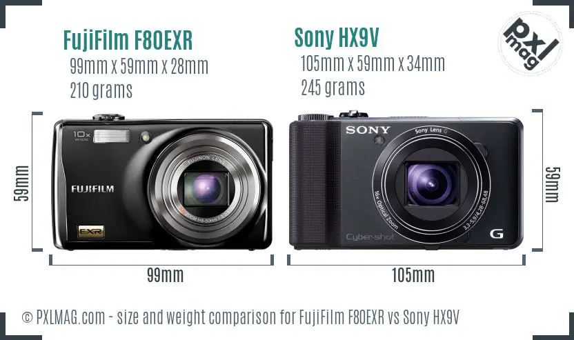 FujiFilm F80EXR vs Sony HX9V size comparison