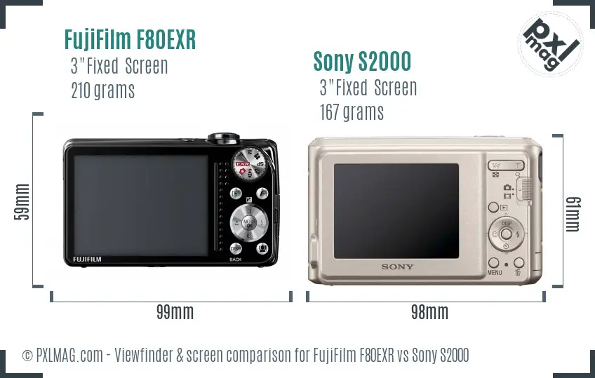 FujiFilm F80EXR vs Sony S2000 Screen and Viewfinder comparison