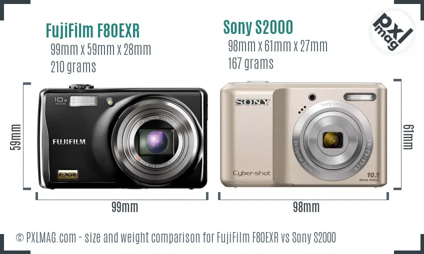 FujiFilm F80EXR vs Sony S2000 size comparison