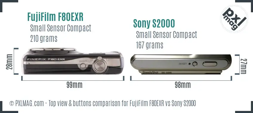 FujiFilm F80EXR vs Sony S2000 top view buttons comparison