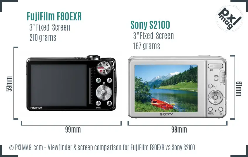 FujiFilm F80EXR vs Sony S2100 Screen and Viewfinder comparison