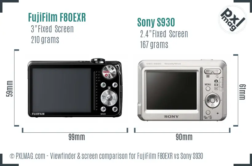 FujiFilm F80EXR vs Sony S930 Screen and Viewfinder comparison