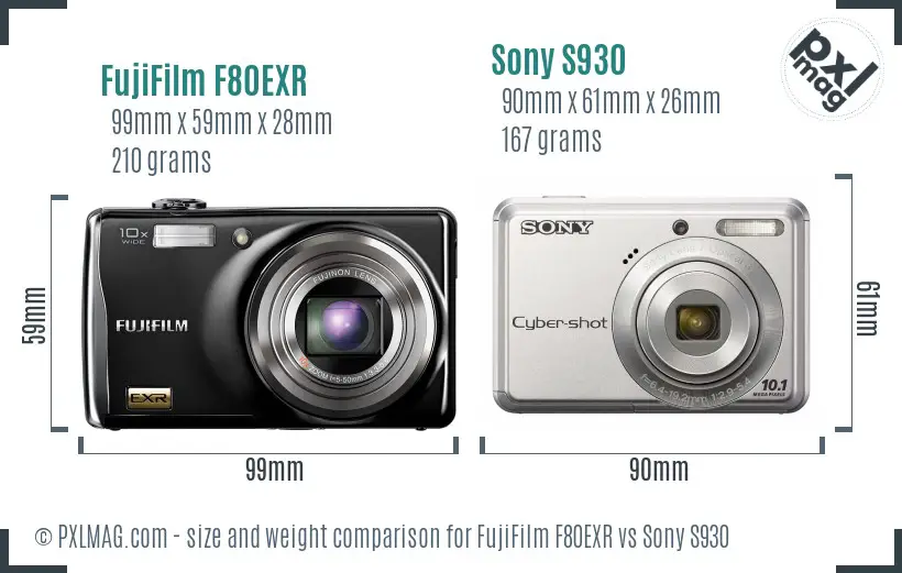 FujiFilm F80EXR vs Sony S930 size comparison