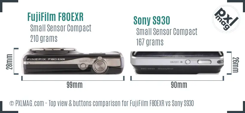 FujiFilm F80EXR vs Sony S930 top view buttons comparison