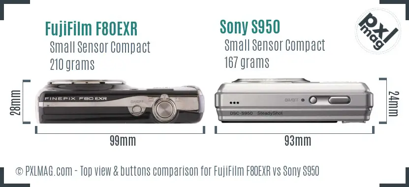 FujiFilm F80EXR vs Sony S950 top view buttons comparison FujiFilm F80EXR vs Sony S950 top view buttons comparison