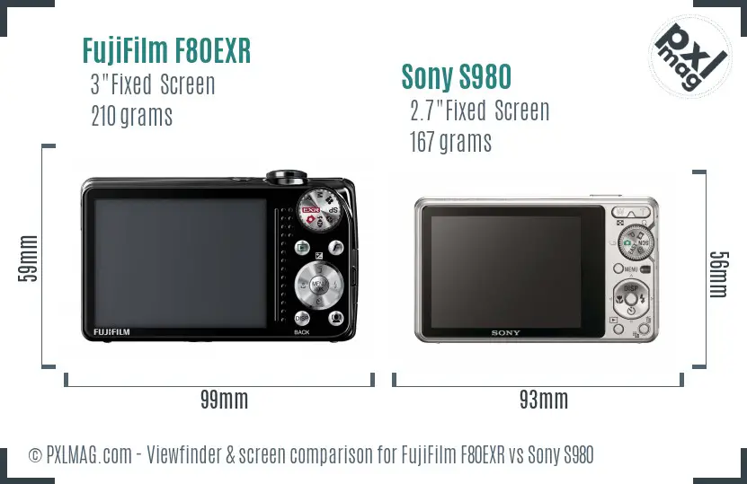 FujiFilm F80EXR vs Sony S980 Screen and Viewfinder comparison