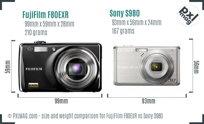 FujiFilm F80EXR vs Sony S980 size comparison