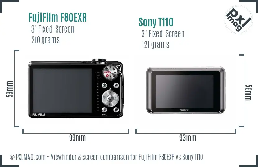 FujiFilm F80EXR vs Sony T110 Screen and Viewfinder comparison