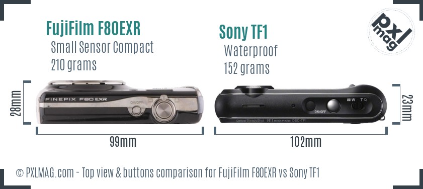 FujiFilm F80EXR vs Sony TF1 top view buttons comparison