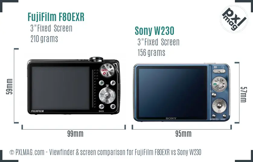 FujiFilm F80EXR vs Sony W230 Screen and Viewfinder comparison FujiFilm F80EXR vs Sony W230 Screen and Viewfinder comparison