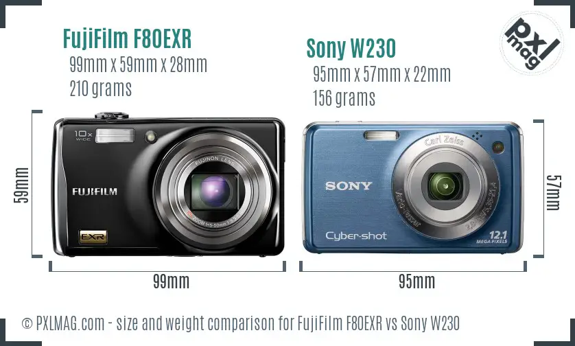 FujiFilm F80EXR vs Sony W230 size comparison FujiFilm F80EXR vs Sony W230 size comparison