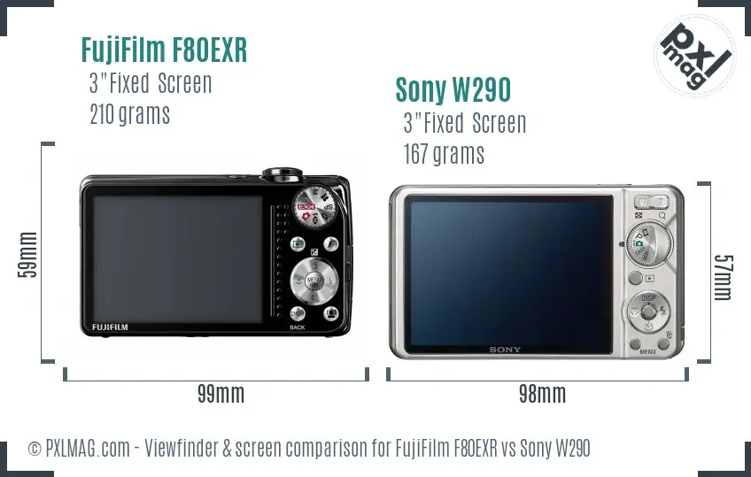 FujiFilm F80EXR vs Sony W290 Screen and Viewfinder comparison