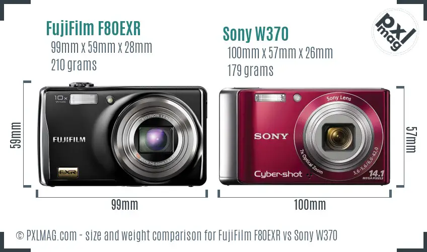 FujiFilm F80EXR vs Sony W370 size comparison