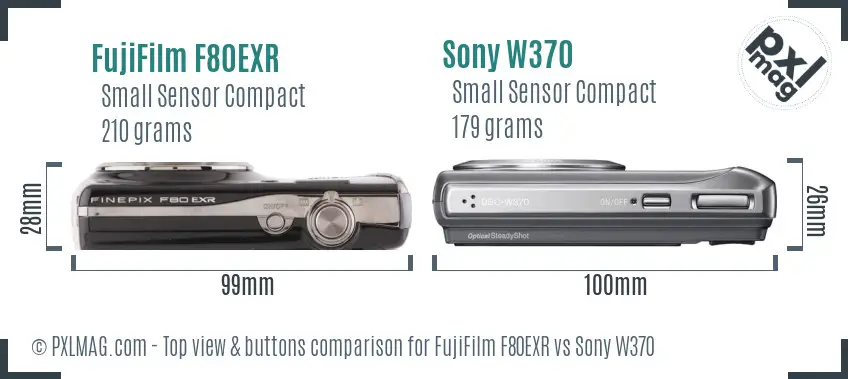 FujiFilm F80EXR vs Sony W370 top view buttons comparison