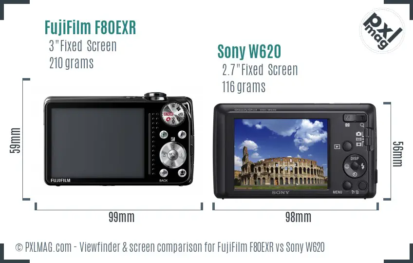 FujiFilm F80EXR vs Sony W620 Screen and Viewfinder comparison