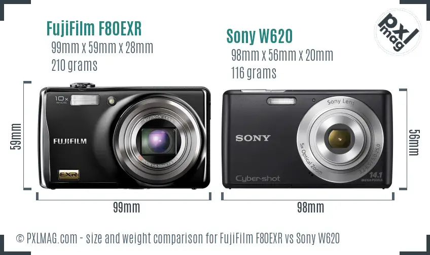 FujiFilm F80EXR vs Sony W620 size comparison