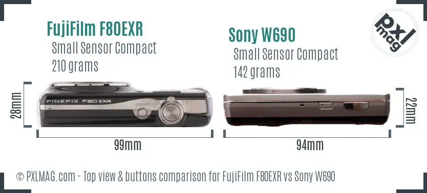 FujiFilm F80EXR vs Sony W690 top view buttons comparison