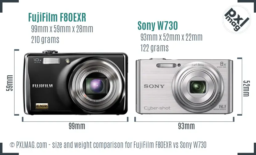 FujiFilm F80EXR vs Sony W730 size comparison