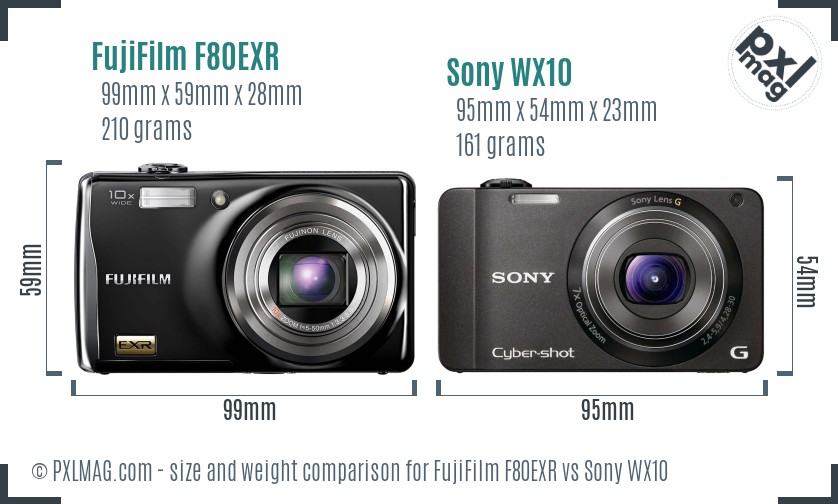 FujiFilm F80EXR vs Sony WX10 size comparison