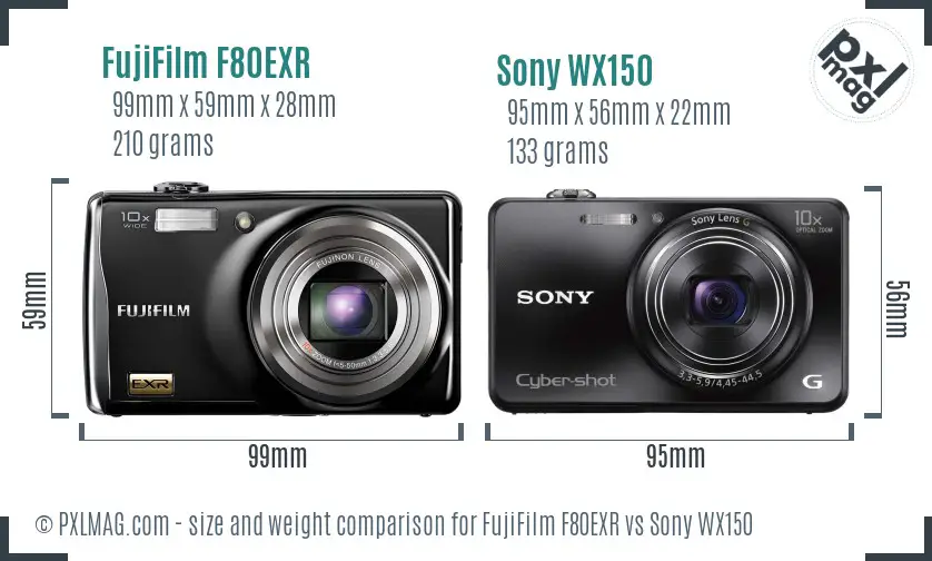 FujiFilm F80EXR vs Sony WX150 size comparison FujiFilm F80EXR vs Sony WX150 size comparison