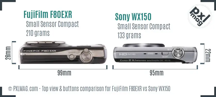 FujiFilm F80EXR vs Sony WX150 top view buttons comparison FujiFilm F80EXR vs Sony WX150 top view buttons comparison