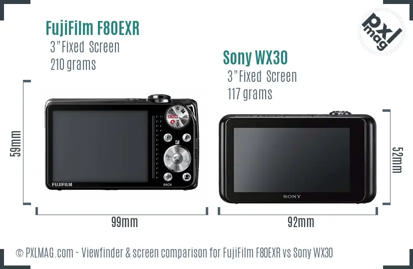 FujiFilm F80EXR vs Sony WX30 Screen and Viewfinder comparison