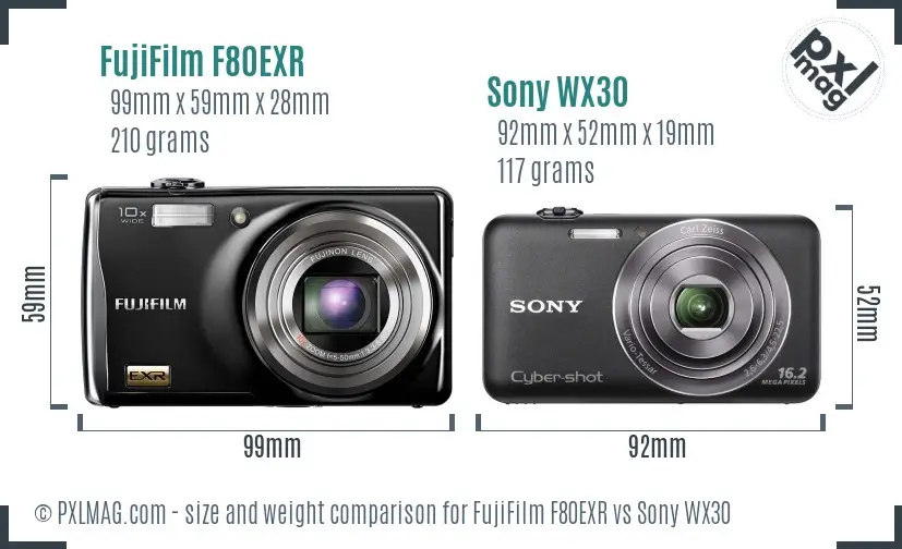 FujiFilm F80EXR vs Sony WX30 size comparison