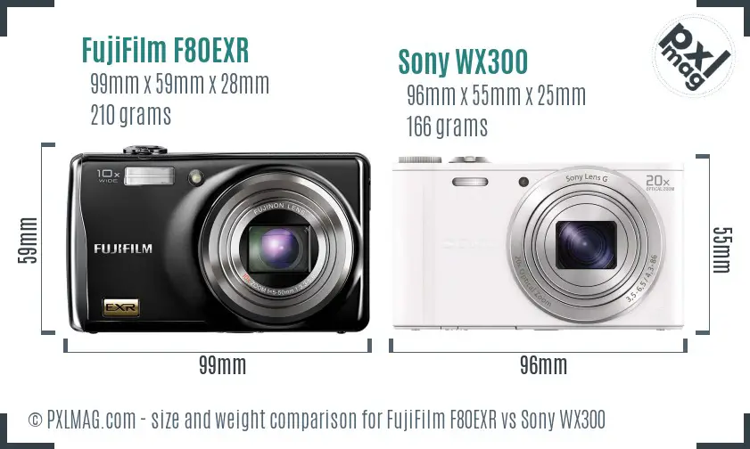 FujiFilm F80EXR vs Sony WX300 size comparison FujiFilm F80EXR vs Sony WX300 size comparison
