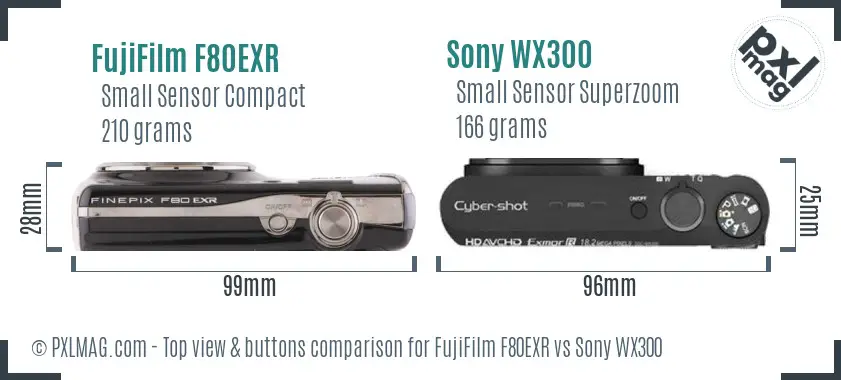 FujiFilm F80EXR vs Sony WX300 top view buttons comparison FujiFilm F80EXR vs Sony WX300 top view buttons comparison