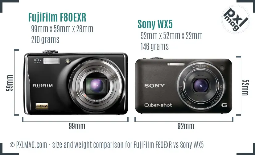 FujiFilm F80EXR vs Sony WX5 size comparison FujiFilm F80EXR vs Sony WX5 size comparison