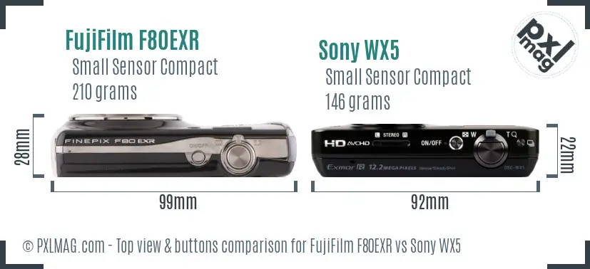 FujiFilm F80EXR vs Sony WX5 top view buttons comparison FujiFilm F80EXR vs Sony WX5 top view buttons comparison