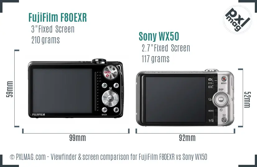 FujiFilm F80EXR vs Sony WX50 Screen and Viewfinder comparison