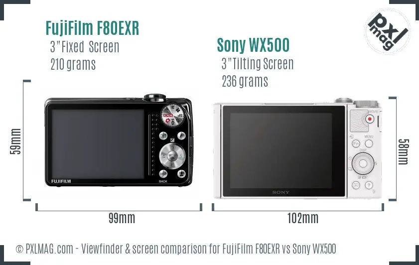 FujiFilm F80EXR vs Sony WX500 Screen and Viewfinder comparison