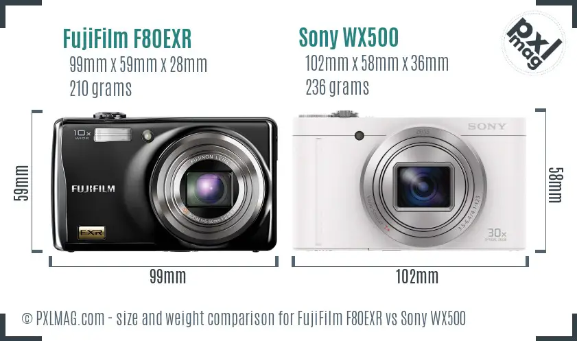 FujiFilm F80EXR vs Sony WX500 size comparison