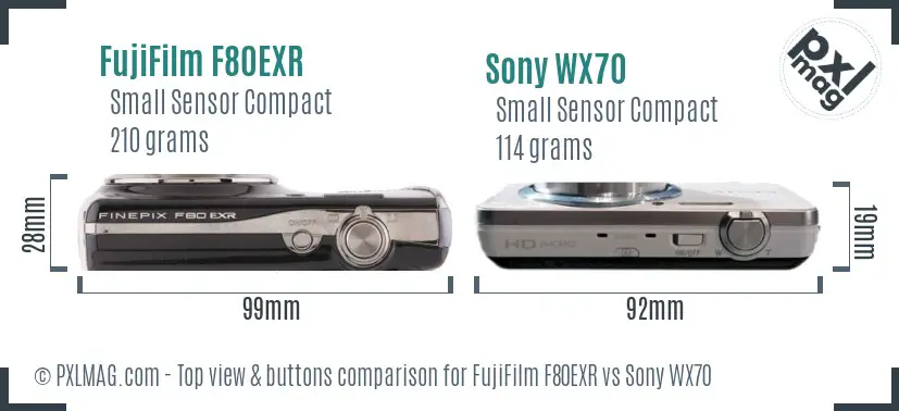FujiFilm F80EXR vs Sony WX70 top view buttons comparison FujiFilm F80EXR vs Sony WX70 top view buttons comparison