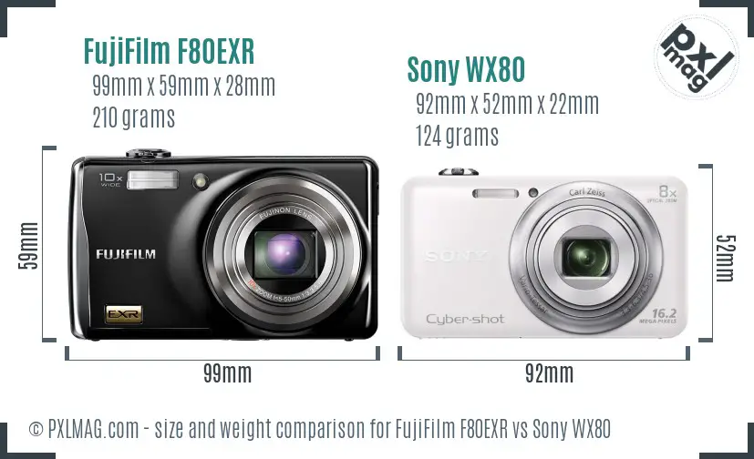 FujiFilm F80EXR vs Sony WX80 size comparison FujiFilm F80EXR vs Sony WX80 size comparison