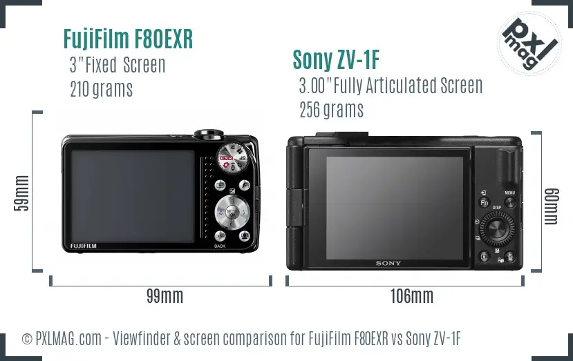 FujiFilm F80EXR vs Sony ZV-1F Screen and Viewfinder comparison FujiFilm F80EXR vs Sony ZV-1F Screen and Viewfinder comparison