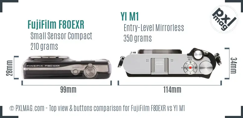 FujiFilm F80EXR vs YI M1 top view buttons comparison