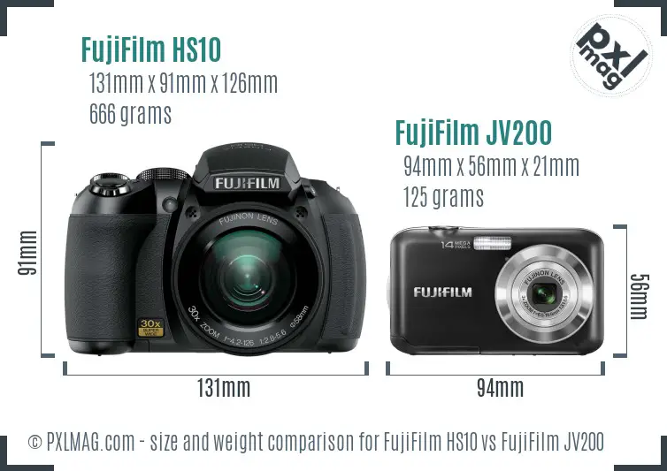 FujiFilm HS10 vs FujiFilm JV200 size comparison