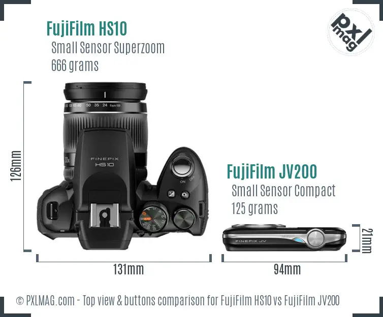 FujiFilm HS10 vs FujiFilm JV200 top view buttons comparison