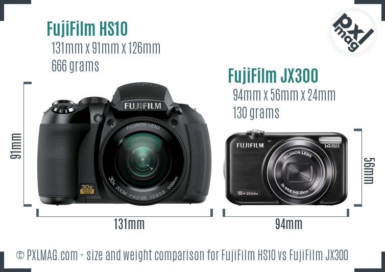 FujiFilm HS10 vs FujiFilm JX300 size comparison FujiFilm HS10 vs FujiFilm JX300 size comparison
