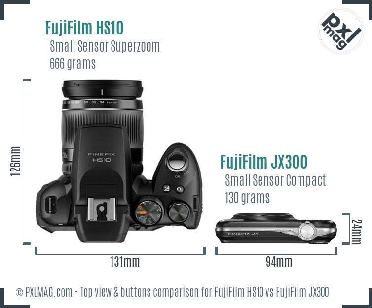 FujiFilm HS10 vs FujiFilm JX300 top view buttons comparison
