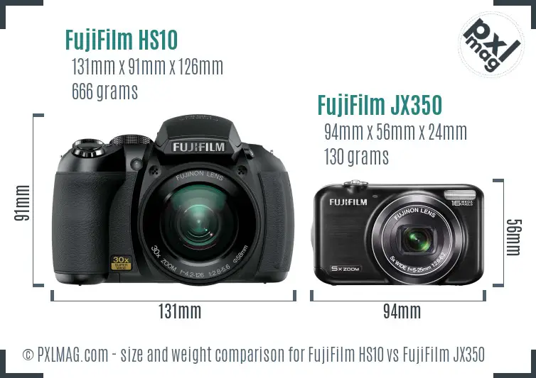 FujiFilm HS10 vs FujiFilm JX350 size comparison FujiFilm HS10 vs FujiFilm JX350 size comparison